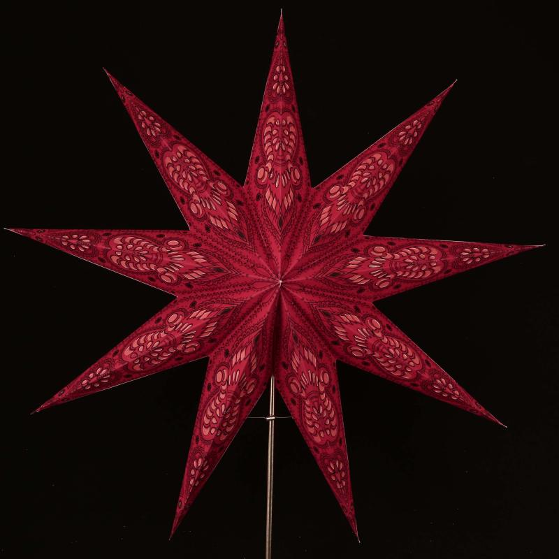 Ganesha rot - Foldable glowing star, paper poinsettia with 9 points, 60 cm